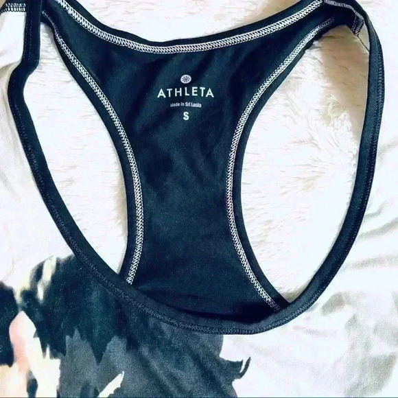 ATHLETA Black W/ Floral Light Weight Razorback Athletic Tank Top Size S - Picture 5 of 8